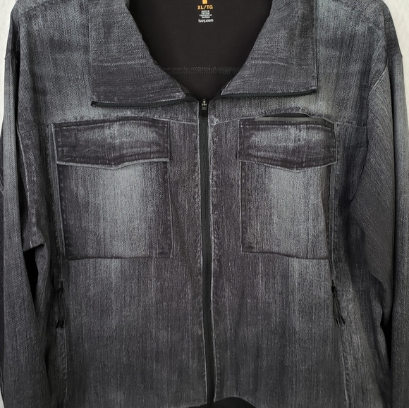 Lucy Faux Denim Look Full Zip Soft Layering Jacket Lots of Pockets Sz XL. - Picture 3 of 12